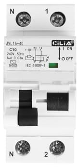 CILIA Interrupteur Magnétothermique Différentiel RCBO 2 Modules 1P+N, 6 kA 30 mA 230 V AC, Courbe C, Raccord DIN Universel – Protection de Sécurité électrique Domestique In=10A (JVL16-40-10 A)