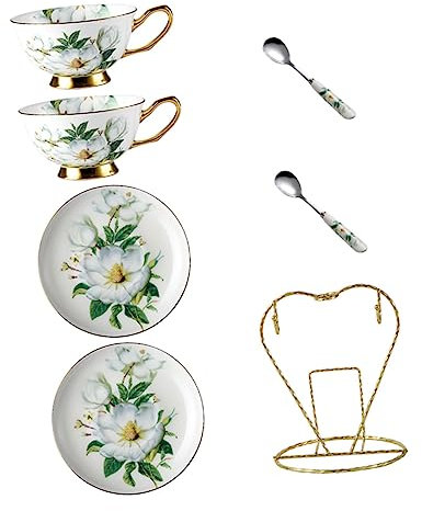 PRETYZOOM Tazzine Da Caffè in Ceramica Con Piattino Design Vintage Elegante Per Caffè Tè e Latte Capacità Con Base Piatta Antiscivolo e Dettagli Raffinati Per Uso Quotidiano e Decorativo