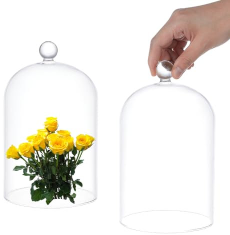 UNICRAFTALE Clear Glass Bell Jar 21X12cm Glass Dome Cloche Antique Collectibles Dome Showcase Decorative Bell Jar with Ball Handle for Plants Fairy Lights Table Decor Medal Photos