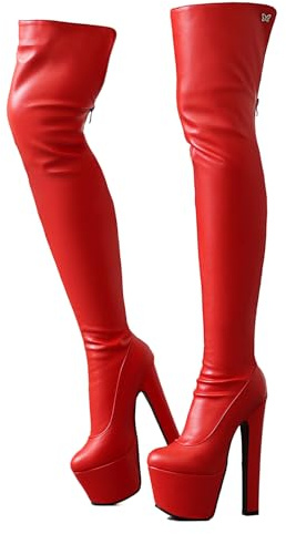 Ceciloroda 17cm Ultra-High Block Heels Pole Dance Schuhe Overknee Stretch Stiefel Plateau Dressy Stiefel Stripper Heels für Damen Exotic Lack Black Size 45