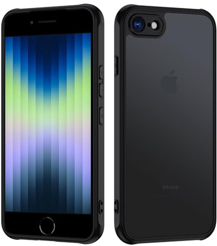 TUUTPU Matt Hülle für iPhone 8/SE 2022/2020/7, Handyhülle mit Vollständiger Kameraschutz Militärstandard FallSchutz Stoßfest Kratzfest Mattierte Durchscheinende Rückseite Schutzhülle, Schwarz