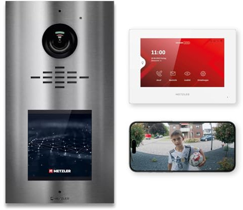 Metzler Video Türsprechanlage mit HD-Kamera und Touchscreen-Innenstation Edelstahl Gebürstet Nachtsicht 2-Draht App-Steuerung für 1–500 Parteien vandalismussicher VDM10 2.0 Horizon