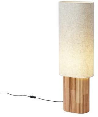 Qazqa Japandi Stehleuchte mit Schirm, Stehlampe - Lamel - Naturel, Oval, Holz, max. 15W, Geeignet für LED, 90cm, Ideal als Wohnzimmerlampe