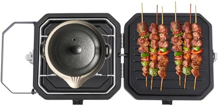 Réchaud à gaz pliable 4600 W avec 2 brûleurs et poêle à griller - Réchaud à gaz portable pour cartouches de gaz extérieur, randonnée et urgences
