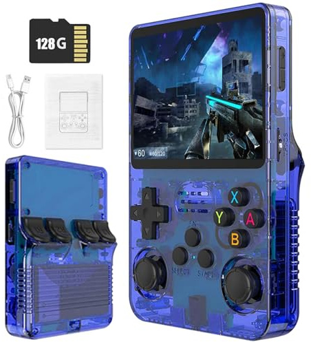 Retro Portable Game Console R36S-avec Système Linux Open Source, 21 000 Jeux Classiques, Écran IPS De 3,5 Po, 64 Go/128 Go, Mini Console De Jeu Portable-Blue||128GB