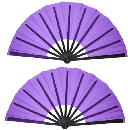 Toyvian 2piezas Abanico Plegable Chino Grande de Abanicos de Mano para Danza Tradicional Festivales Representaciones Teatrales Morados