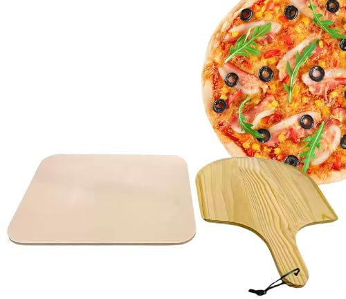 Piedra Para Pizza - 38,1 X 30,5 Cm Fiable, Tablero De Hornear, Plato De Pizz Resistente Al Calor, Paleta De Madera Incluida | Piedra De Pizza Profesional, Para Horno, Barbacoa, Cuisso