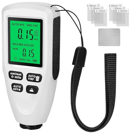 Automotive Coating Thickness Gauge，Digital Paint Thickness Meter - Backlight，1um Resolution，High Precision，High-Strength Case，Portable，for Mag/Non-Mag Coatings，Car Ind Surface Treatment(White)