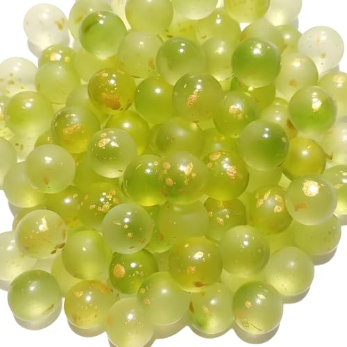 JqruiTbeis Biglie di vetro, 100 pezzi, 10 mm, in vetro giallo e verde con timbro d'oro, marmi decorativi per progetti fai da te, design creativo e oggetti da collezione