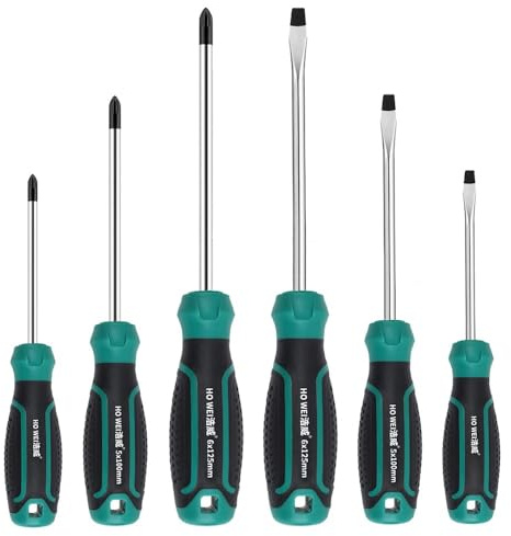 Fixinus Juego de destornilladores magnéticos de 6 piezas, 3 Phillips y 3 planos, agarre acolchado profesional | Juego de destornilladores