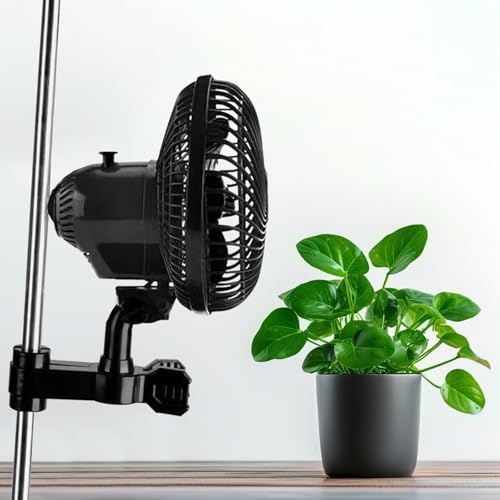 KLGFI 20W Grow Ventilator Oszillierend, 1 Stück Clip Ventilator Klemmbar | 24cm Durchmesser, 33dB leise, 2 Geschwindigkeiten, 90° horizontal+120° vertikal, Clip & Rohrhalterung, für Grow Zelt & Indoor
