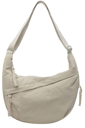 Generico Borsa Mezzaluna Donna Tracolla in Nylon con Tracolla Regolabile Marsupio Elegante Sportivo Grande capacità Minimalista per Uso Quotidiano Shopping Vacanza,Bianco,Taglia Unica