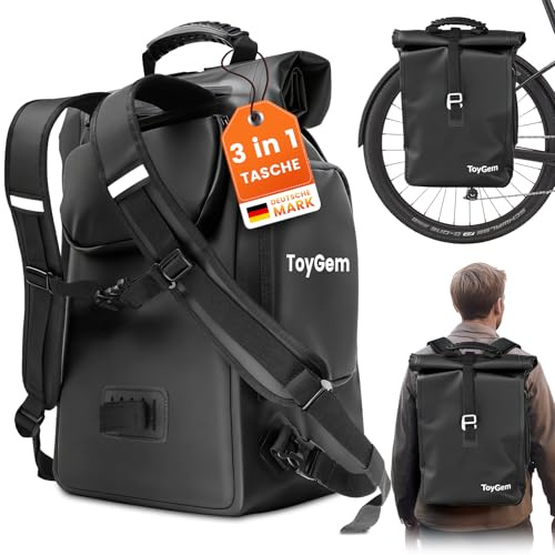 ToyGem Fahrradtasche für Gepäckträger 29L, 3-in-1 Fahrradtaschen Wasserdicht als Rucksack & Umhängetasche, Gepäckträgertasche mit Laptopfach und Reflektoren