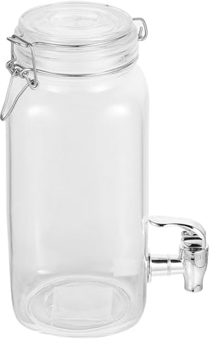TOYANDONA Distributore di Bevande in Vetro 2l con Rubinetto Abs, Bottiglia per Succhi e Vino con Coperchio Ermetico, Serbatoio per Alimenti Freschi per Uso Domestico e Conservazione Bevande