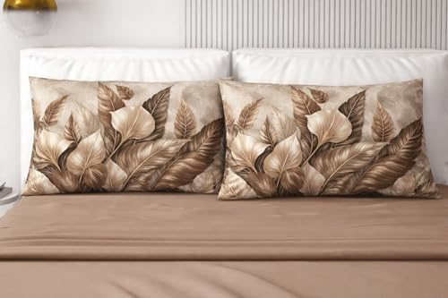 Completo Lenzuola Matrimoniale in Puro Cotone, Made in Italy - 4 Federe 50x80 cm (2 Cotone Tinta Unita e 2 Microfibra con Disegno) - Set Letto con Lenzuolo Sopra e Sotto con Angoli (Fiori Beige)