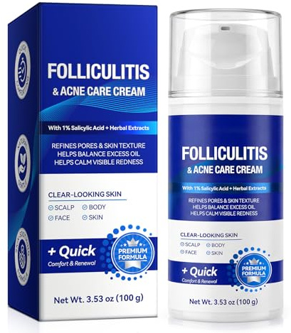 Folliculitis & Acne Care Cream 100g, Salicylic Acid & Herbal Extracts for Pore & Oil Care, Gentle Skin Soothing & Moisturising,help reduce excess oil appearance for Scalp, Face & Body