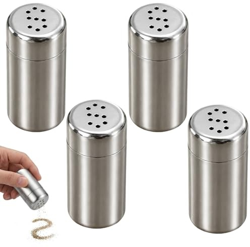 4 Stück Salzstreuer Klein,Mini Salzstreuer Für Unterwegs | Edelstahl Salz,S-Loch Design,Für Unterwegs Camping Küche Grill Geschenk