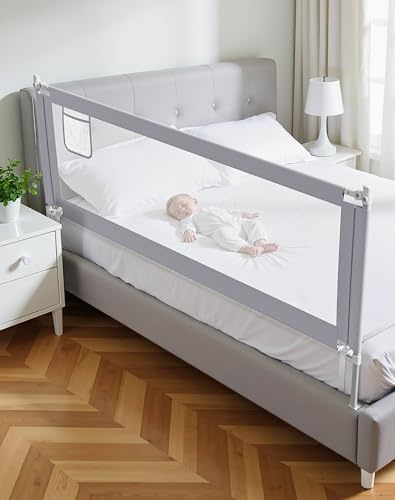 Julrrimg 200cm rausfallschutz boxspringbett, Hellgrau (1 Stück) | Werkzeuglose, bohrfreie Montage, höhenverstellbarer Rausfallschutz Bett mit Befestigungsgurten gegen Verrutschen