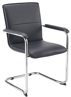 Office Hippo Cantilever Office Visitor Chair With Arms, For Meeting Rooms, Boardrooms or the Home Offfice , Chrome Cantilever Frame, PU Leather, Black