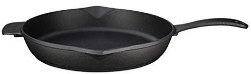 Lava Cookware – Sartén hierro fundido esmaltado Barbacoa con mango de metal, 2 vertedor, redondo, 28 cm, color negro