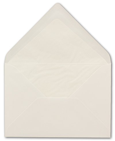 50 DIN B6 Briefumschläge Natur-weiß mit weißem Seidenfutter - 12,5 x 17,6 cm - 100 g/m² Nassklebung Matt ohne Fenster von Ihrem Glüxx-Agent