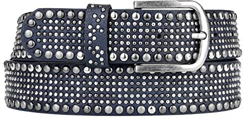 Zakatte • Damen Nietengürtel aus Kunstleder Damengürtel Hüftgürtel Taillengürtel Biker Gürtel BS029 (Blau, 85 cm)