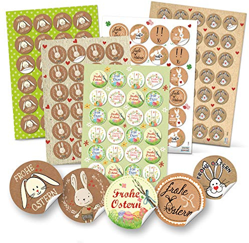 Ostersticker Set, 131 Stück: Kleine Osteraufkleber Rund, Frohe Ostern Aufkleber, Sticker Frühling, Geschenkaufkleber Ostertüten & Ostergeschenke, Etiketten Osterhase, Osteretiketten Selbstklebend