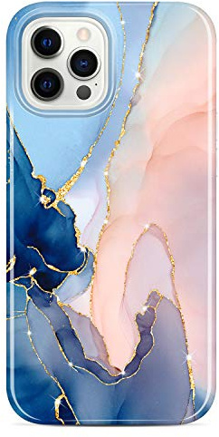 JAHOLAN Case Compatible with iPhone 12 and iPhone 12 Pro Gold Glitter Sparkle Marble Design Clear Bumper TPU Soft Rubber Silicone Cover Phone Case 6.1 inch 2020 Purple