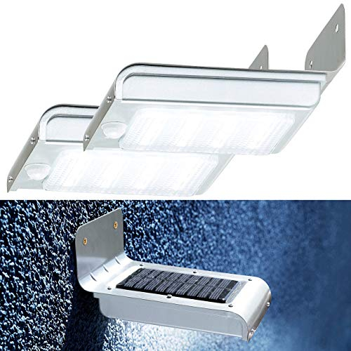 Luminea LED-Solar-Lampen Garten: 2er-Set Edelstahl-LED-Solar-Wandleuchten, Licht- & Bewegungssensor (Außenlampen Bewegungsmelder, Neutralweisse Außenlampe)