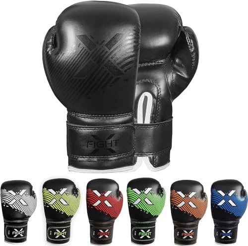 FightX Kids Boxing Gloves for 3-8 Years 4 6 Oz Training MMA Boys Girls Kickboxing Punching Gloves for Training, Punching Bag, Muay Thai, MMA (Full Black, 4oz)