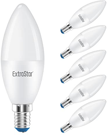 EXTRASTAR Ampoules Bougie à LED E14 C37, 6W, équivalent à une ampoule traditionnelle 48W, 510lm, blanc froid 6500K, Non Dimmable, Lot de 6