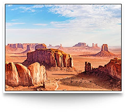 BilderKing Wandbild Wüste Monument Valley - 200cm x 150cm Leinwand auf 2cm Keilrahmen mit Schattenfugenrahmen weiß
