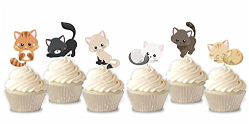 Mirabuy 48 Pcs Cute Cat Kitten Cupcake Toppers Picks for Pet Themed Party, Birthday Party