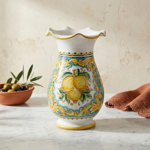 ILAB Vaso grande lavorato in ceramica decorata a mano da ceramisti siciliani di Santo Stefano di Camastra limoni art 16