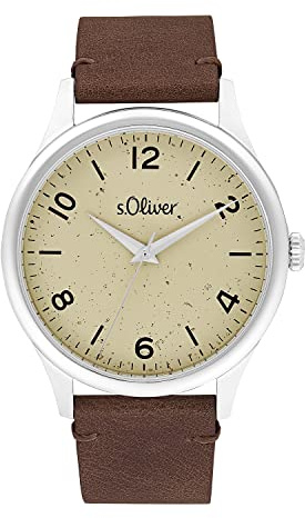 s.Oliver Armbanduhr Herren Quarzuhr Analog, mit Leder Armband, 5 bar Wasserdicht, Kommt in Uhren Geschenk Box