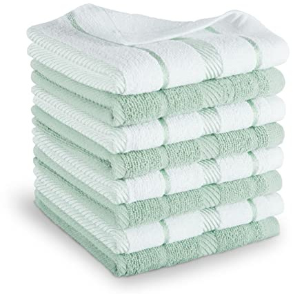 KitchenAid Albany Dishcloth 8 Pack Set, Pistachio/White, 12x12