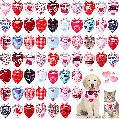 60 Stück Valentinstag Hundehalstücher Bulk Heart Dog Bandanas Verstellbare Hundelätzchen Dreieck Hundeschal Urlaub Haustier Kostüm für kleine, mittelgroße Haustiere Hunde (Herzmuster)