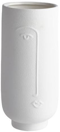BUTLERS Blumenvase ø 14 cm H 29 cm Steinzeug Dekovase - LINE Art - | Weiß - Keramikvase für frische Blumensträuße - Dekoration für Fensterbank - Tischvase für Wohnzimmer & Tischdeko