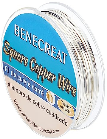 BENECREAT 32.8 Fuß (10 m) 21 Gague/0.75 mm Quadratischer Kupferdraht, Silberner Anlaufbeständiger Kupferdraht Für Die Schmuckherstellung, Hobbyhandwerk Machen, Blumen-, Dekorationen