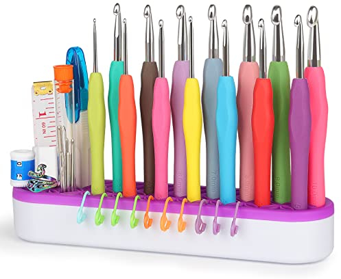 Aeelike 38 Stück Häkelnadel Set, Ergonomisch Häkelnadeln Set mit Häkelnadelhalter, Bunte Häkelnadeln mit Häkelring für Arthritische Hände, 2,0 mm - 10,0 mm Aluminium Häkelnadel für Häkelgarn und Wolle
