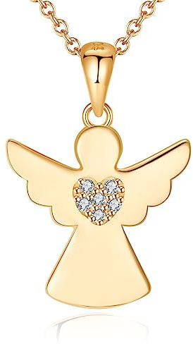 Jrêveinfini Collar Ángel de la Guarda Mujer Niña Plata de Ley 925 Oro , Colgante Collar de la Suerte, Original Regalo Cumpleaños Mujer Niña, Personalizado Mama Regalo Amiga Madre Profesora