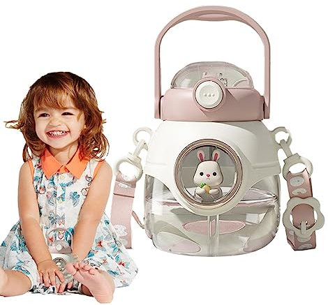 JINGAN Bottiglie d'acqua per bambini | Bicchieri da bere con cannuccia e coperchio, bel bollitore portatile da 1100 ml per escursionismo, ciclismo, viaggi e attività all'aria aperta