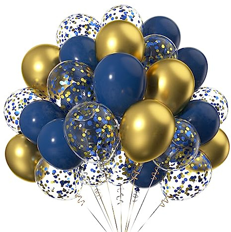 12 Zoll Gold Marineblau Helium Latex LuftBallons,Ballons mit Gold und Blau Konfetti für Partys Dekoration-50 Stück