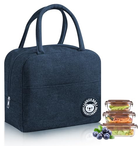 LWMTT Lunchtasche, Lunch Bag,Thermische Picknicktaschen, Faltbare KüHltaschen, Tragbare Lunchbox Taschenhalter KüHltasche für Arbeit Schule Unterwegs Office und Picknick (Blau)