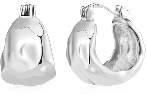 Silber 925 Ohrringe Creolen Damen Kleine Breit Gehämmerte Dicke Creolen