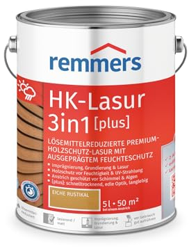 Remmers HK-Lasur Lasure 3 en 1 [plus] Chêne rustique mat 5 l Lasure pour bois d'extérieur Premium Protection du bois avec imprégnation + apprêt + lasure