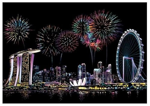 Magic Rubbling Panorama Singapur 40x28 cm - Kratzbild für Kinder und Erwachsene, magische Bastelkratzer, Entspannung und gemeinsame Momente für die ganze Familie, kreatives Ableben