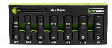 Grip Edge Gripedge-Werkzeuge, 7-teilig, 3/8-Zoll-Antrieb, tiefes SAE-RPT-Steckschlüssel-Set, Größen 3/8 Zoll – 3/4 Zoll, entfernt gebrochene Bolzen, abisolierte Schrauben und Radmuttern, inklusive