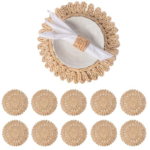 13.8 Set of 10 Round Woven Corn Husk Placemats by Laquedecraft | Protects Tables from Heat & Scratches, Perfect for Everyday Dining, Family Gatherings and Holiday Entertaining