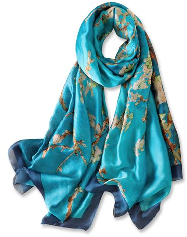 vimate Large Satin Scarf-Spring Summer Silk Like Lightweight Blue Long Scarf Beach Shawl Head Wraps for Women Neck (Style 01)